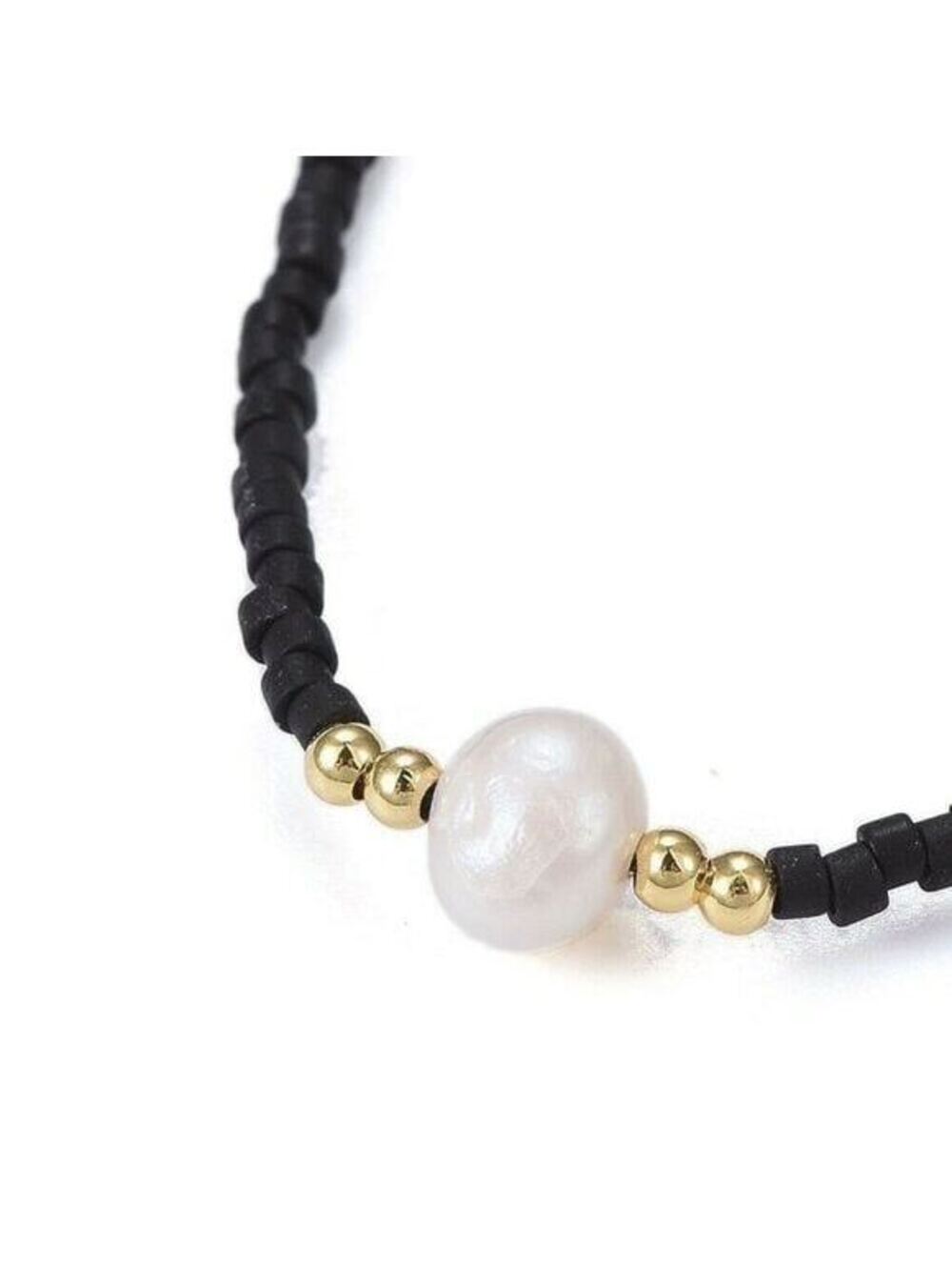 Hand Crafted Real Freshwater Pearl Black Japanese Glass Beads Bracelet
